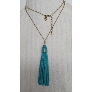 Charming Charlie Goldtone Turquoise Seed Bead Tassel Necklace Boho Southwestern